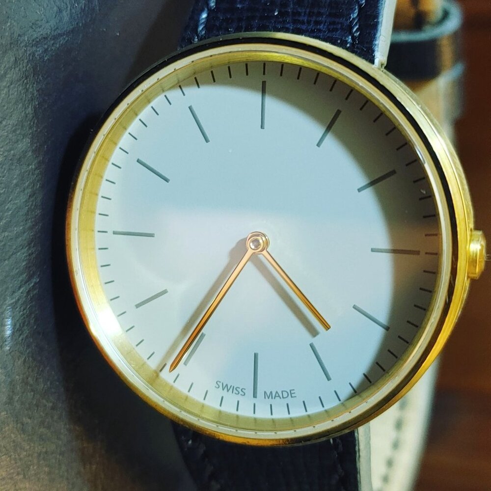 Uniform Wares M35 Swiss Made Minimalist Gold WatchOEM Black Italian Calf Leather